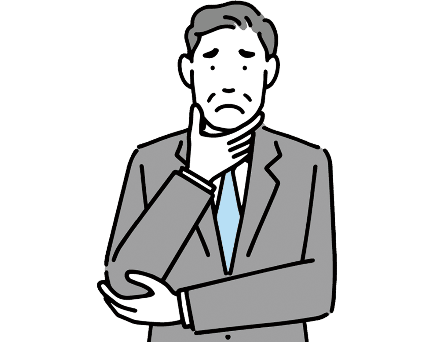 Illustration of a man in a suit holding his neck with a concerned expression.